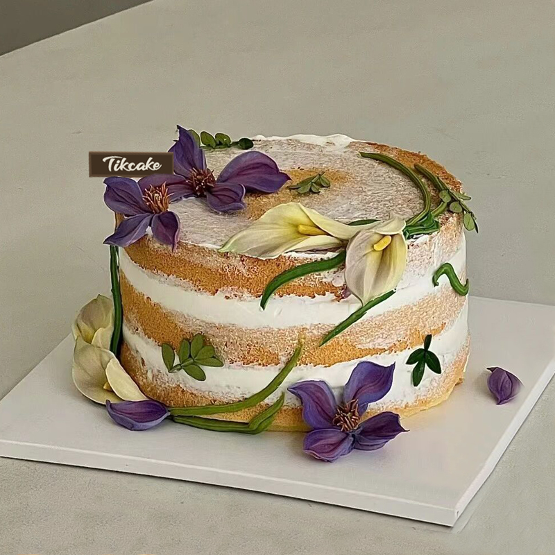 马蹄莲&铁线莲主题刮花裸蛋糕（城市款）