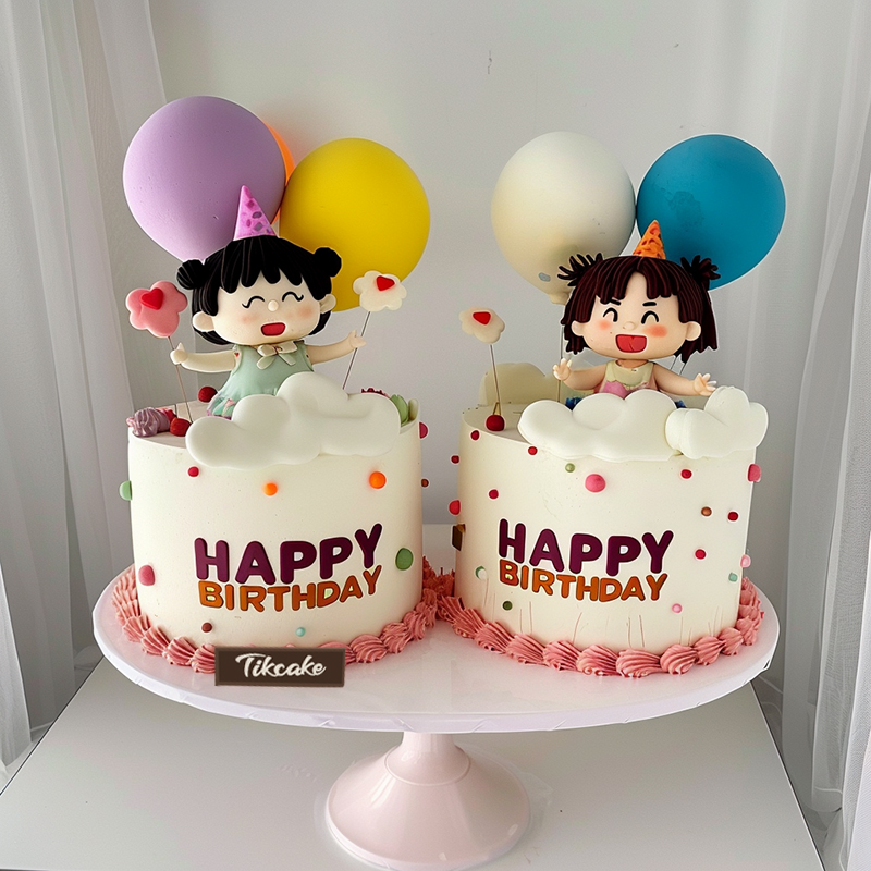 原创双胞胎主题翻糖鲜奶蛋糕
