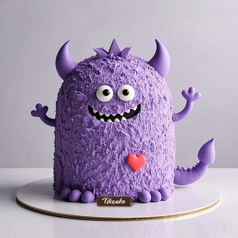 原创可爱小怪兽主题翻糖鲜奶蛋糕