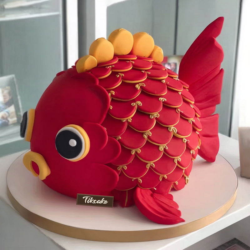 原创锦鲤主题翻糖鲜奶蛋糕