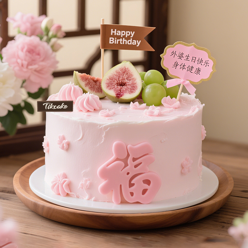 原创送长辈主题水果鲜奶蛋糕