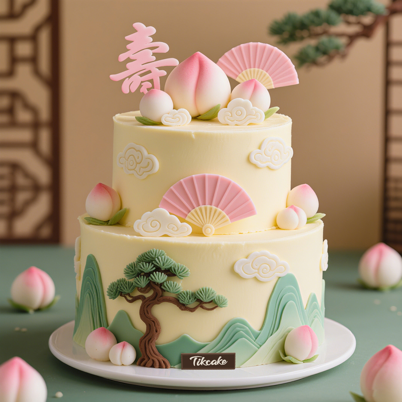 原创双层祝寿主题翻糖鲜奶蛋糕