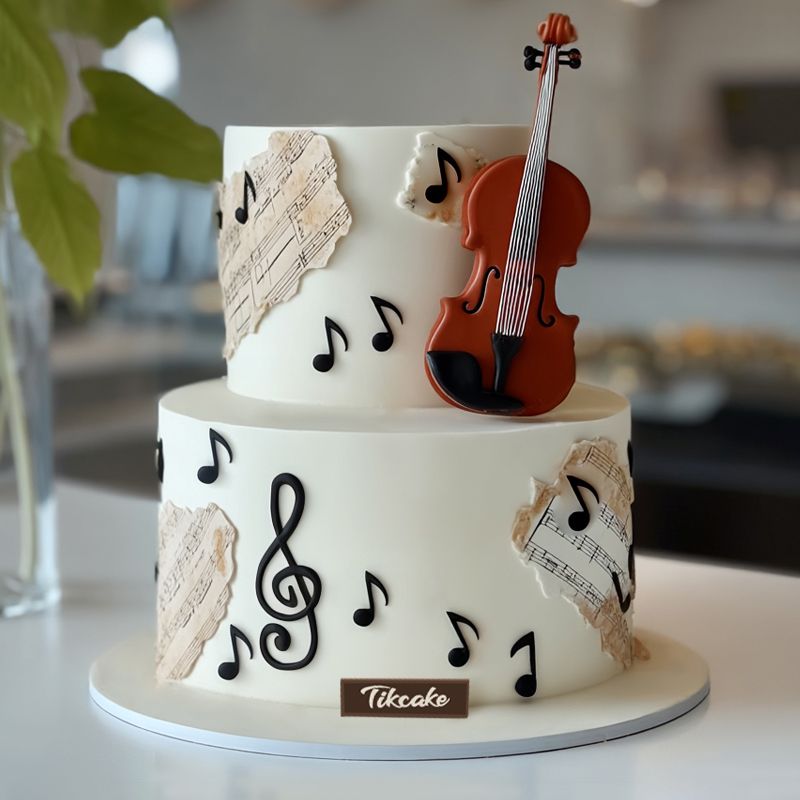 原创小提琴主题双层翻糖鲜奶蛋糕