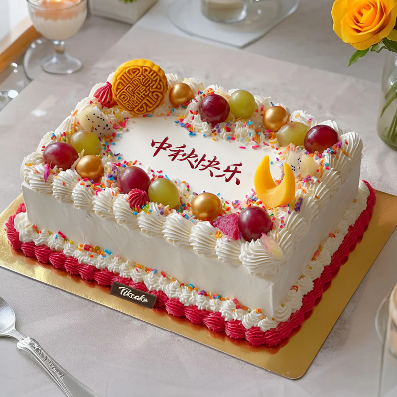 原创中秋节主题方形鲜奶蛋糕（二）